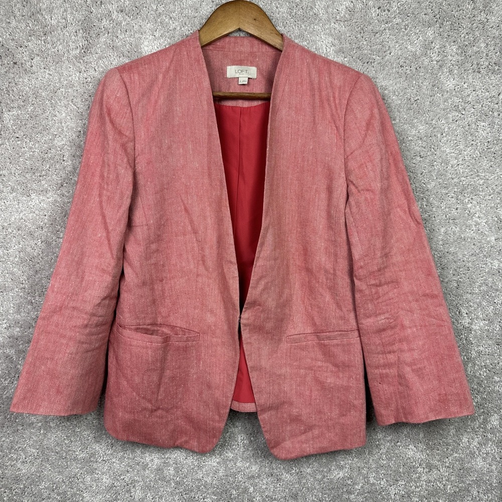LOFT Corpcore Office Pink Linen Cotton Blend Single‎ Breasted Blazer Size 6